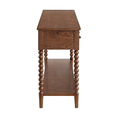SAND STONE HOME Pembroke 58” Cottage Sofa Console Table with Drawers & Lower Shelf Storage, Narrow Entryway Table or Dining Server with Levelers | Cocoa Brown SAND STONE HOME