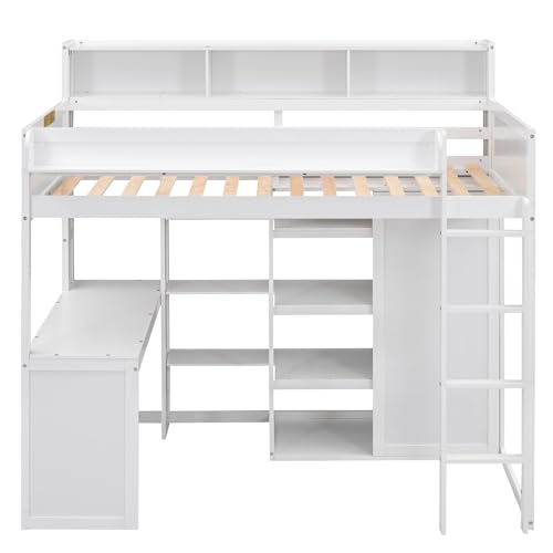 Twin Size Loft Bed with Wardrobe, Desk, and Storage by Harper & Bright Designs in White Finish Harper & Bright Designs