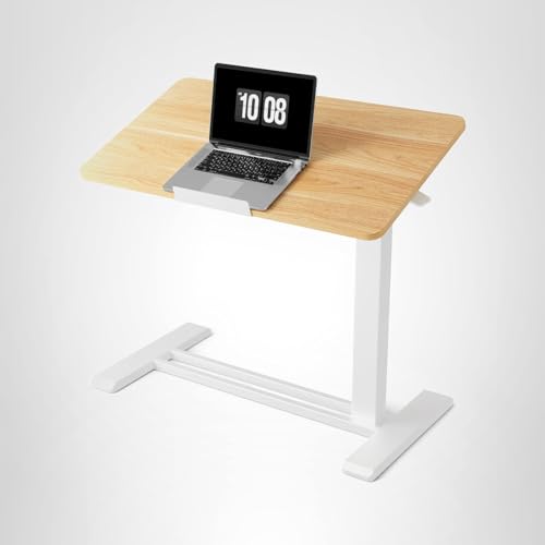 FLEXISPOT H7 PRO Mobile Standing Desk Adjustable Overbed Table Pneumatic with Wheels 90°Tiltable Portable Laptop Desk Rolling Computer Cart Foldable Bedside Table(31.5" W x 17.7" D D, Maple) FLEXISPOT