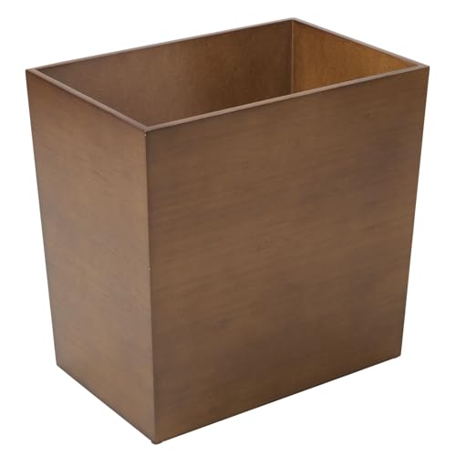 mDesign Rectangular Narrow Trash Can Wastebasket, Small Garbage Container Bin for Bathroom, Kitchen, Home Office, Craft Room, Bamboo Veneer, Brock Collection, Brown mDesign