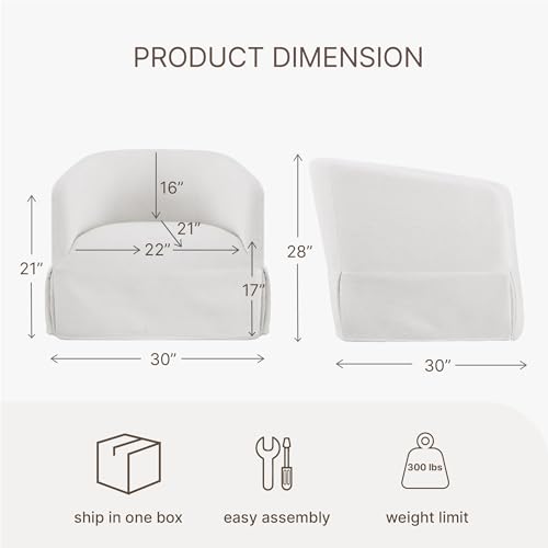 KISLOT Swivel Accent Chair, 360 Degree Linen Fabric Armchair Modern Barrel Chairs Armchair for Living Room Bedroom Home and Office,Cream White KISLOT