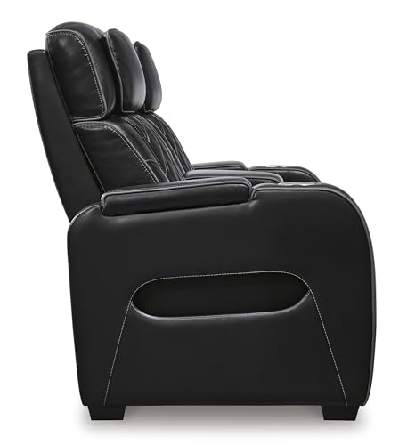 Signature Design by Ashley Boyington Modern Leather Match Power Reclining Loveseat with Console, Adjustable Headrest, Massage, Heated Seat and LED Lights, Black Signature Design by Ashley