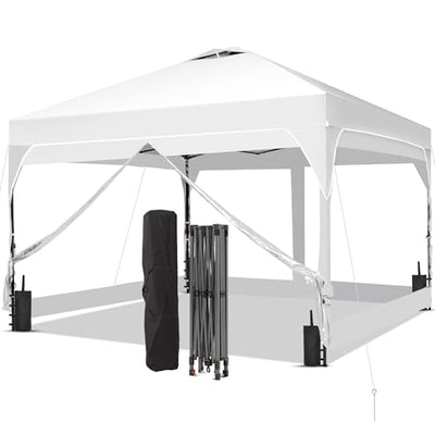 GDY 10x10FT Pop Up Canopy Tent with One Push Setup, Easy Setup Gazebo with 4 PVC Transparent Sidewalls for Events, Parties, Camping, White.