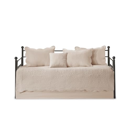 Madison Park Daybed Cover Set-Trendy Damask Quilting with Scalloped Edges All Season Luxury Bedding with Bedskirt, Matching Shams, Decorative Pillow, 75"x39", Tuscany Blush, 6 Piece Madison Park