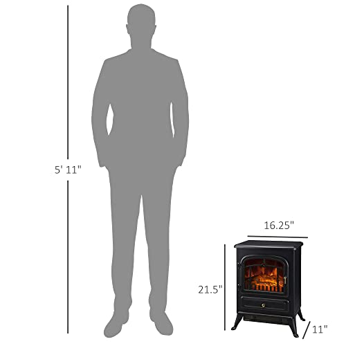 HOMCOM 22" Electric Fireplace Heater, Freestanding Fire Place Stove with Realistic LED Flames and Logs, and Overheating Protection, 725W/1450W, Black HOMCOM