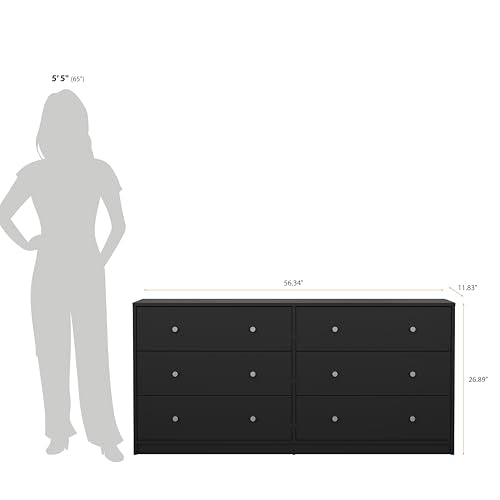 Tvilum 6 Drawer Double Dresser, Black Tvilum