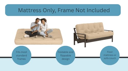 Royal Sleep Products by The Futon Factory 8 inch Memory Foam Futon Mattress - Khaki Cover - Queen Size - CertiPUR Certified Foams - Made in The USA (Frame Not Included) Royal Sleep Products