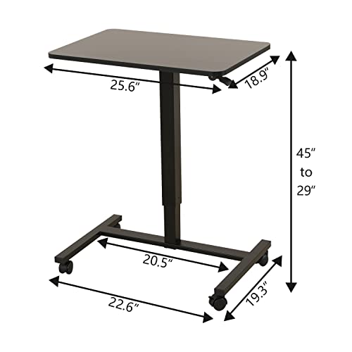 BUNOEM Mobile Standing Desk, 28x20 Pneumatic Laptop Height Adjustable Sit to Stand Table with Lockable Wheels and Gas Spring Riser (Black) BUNOEM