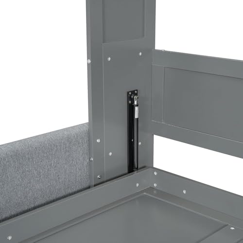 Virubi Full Murphy Bed with Couch,Wood Folding Murphy Wall Bed Cabinet with Sofa (Grey,Full) Virubi