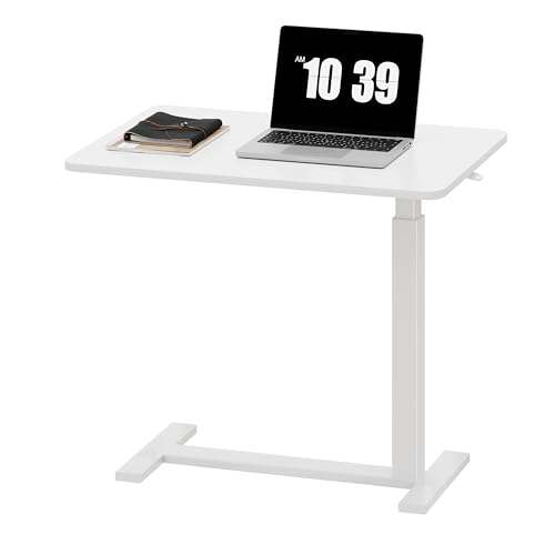 Sweetcrispy Overbed Bedside Table with Wheels, Adjustable Hospital & Home Use Bed Rolling Laptop Table, Mobile Standing Desk, White Sweetcrispy