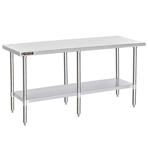 Food Prep Stainless Steel Table - DuraSteel 24 x 84 Inch Commercial Metal Workbench with Adjustable Under Shelf - NSF Certified - For Restaurant, Warehouse, Home, Kitchen, Garage DuraSteel