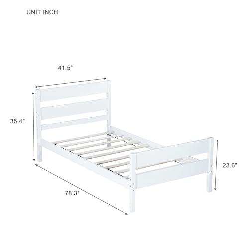 Ball & Cast Twin Bed Frame with Single Panel Headboard and Footboard,Wooden Platform Bed No Box Spring Needed,Wood Slat Support Mattress Foundation,White Ball & Cast