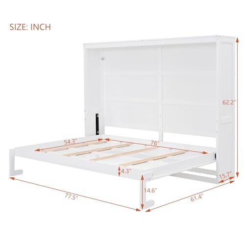SOFTSEA Full Size Horizontal Murphy Bed, can be Folded into a Cabinet, Space-Saving Hidden Cabinet Murphy Bed for Guest Room, Bedroom, Home Office, White SOFTSEA