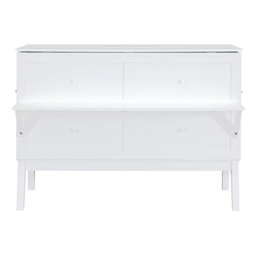 Jintop Queen Size Murphy Bed Chest,Cabinet Hideaway Bed with USB Port and Removable Shelves on Each Side,Wood Wall can be Folded,Platform Bedframe for Kids Bedroom,Student Dorms,White Jintop