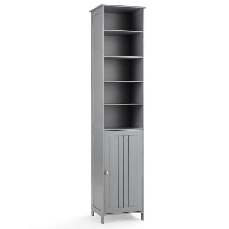 WATERJOY 72'' Grey Tall Storage Cabinet with Adjustable Shelves and Soft-Close Door WATERJOY