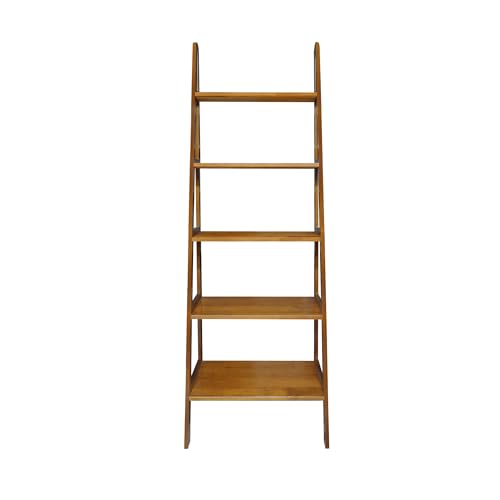 Casual Home 100% Solid Wood 5-Shelf Ladder Bookcase, 24.75" W x 16" D x 72" H, Chestnut, 5-Tier Freestanding Ladder Shelf Casual Home
