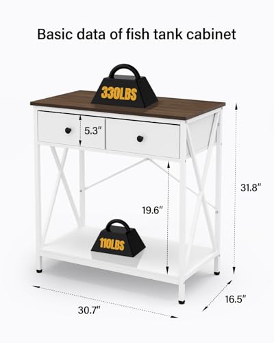 FILKO Aquarium Stand 20-29 Gallon, Metal Gallon Fish Tank Stands with Accessories Storage, Turtle/Reptile Terrariums Table,Breeder Tank Stand,Easy to Assemble(Tank not Included) (White, 29 Gallon) FILKO