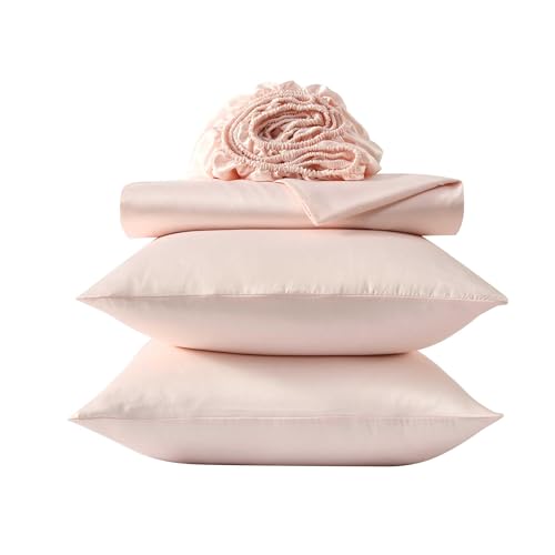 Laura Ashley - Full Sheet Set, 100% Soft & Silky Smooth Satin Bed Sheets, Deep Pockets, Bedding with Matching Fitted Sheet & Pillowcases (Bliss Pink) Laura Ashley