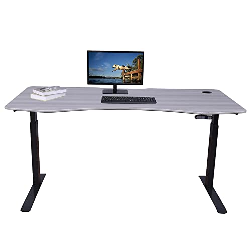 ApexDesk Elite Pro Series 71" x 33" Electric Height Adjustable Stand up Desk, Sit Stand Home Office Desk, Computer Desk - Curved Grey Top/Black Frame ApexDesk