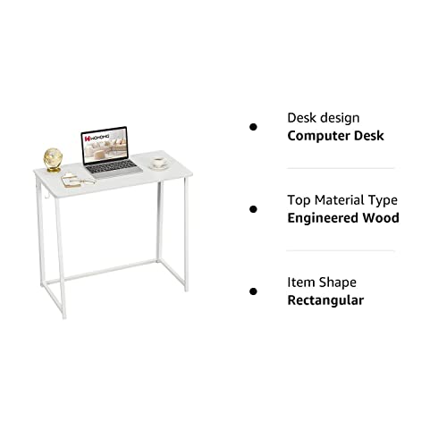 WOHOMO Folding Desk, 31.5" Small Desk for Small Spaces, Easy Assemble Foldable Computer Desk for Laptop, Mini Portable Working Table Narrow Wooden Writing Workstation for Home Office, White WOHOMO