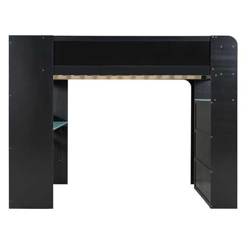 Ball & Cast Full Size Bunk Bed with Height-Adjustable Desk,Wood Gaming Bed w/Wardrobe & Ample Storage Space & RGB Light,Full-Length Guardrails,USB Port,Ladder,Bedroom Furniture for Student Dorms,Blue Ball & Cast