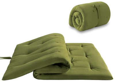 Mollydot Japanese Floor Futon Mattress Twin Size 39"x 80", Foldable Floor Bed Mattress, Portable Tatami Mat Sleeping Pad, Folding Futon Cushion, Roll Up Floor Lounger for Guest Room Dormitory (Green)