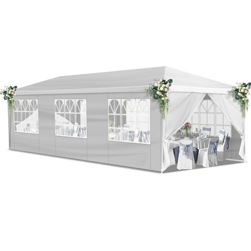 10x30 FT Party Tent, Outdoor Wedding Tents for Parties, Canopy Event Tent with 7 Removable Sidewalls, Waterproof Gazebo Shelter for Birthday Parties, Weddings, BBQs & Events (10X30FT-7Sides White) YYANDC