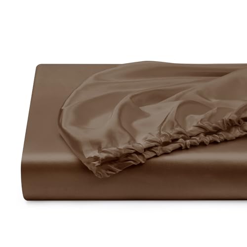 Queen Silk Satin Fitted Sheet, Soft Deep Pocket Single Bottom Bed Sheets Sold Separately, Wrinkle Free, Non- Fading, Breathable, Fully Elasticized(Queen Size, Brown) Lanest Housing