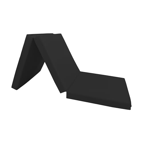 D&D Futon Furniture Trifold Foam Beds, Floor Tri-Fold Bed, Foldable Shikibuton Mattress Cushion Topper Mat for Space Saving Sleepover 3x27x75 in, Black D&D Futon Furniture