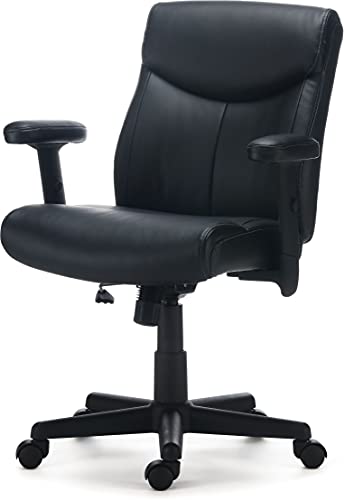 STAPLES Traymore Ergonomic Manager & Executive Office Chair, Task Desk Swivel with Wheels, Adjustable Height, Luxura Faux Leather, Black STAPLES