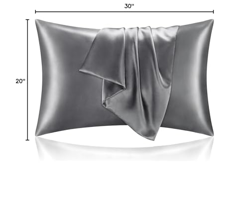 BEDELITE Satin Pillowcase for Hair and Skin, Super Soft and Cooling Similar to Silk Pillow Cases 2 Pack with Envelope Closure, Gift for Women Men(20"x30" Queen Size, Dark Grey) BEDELITE