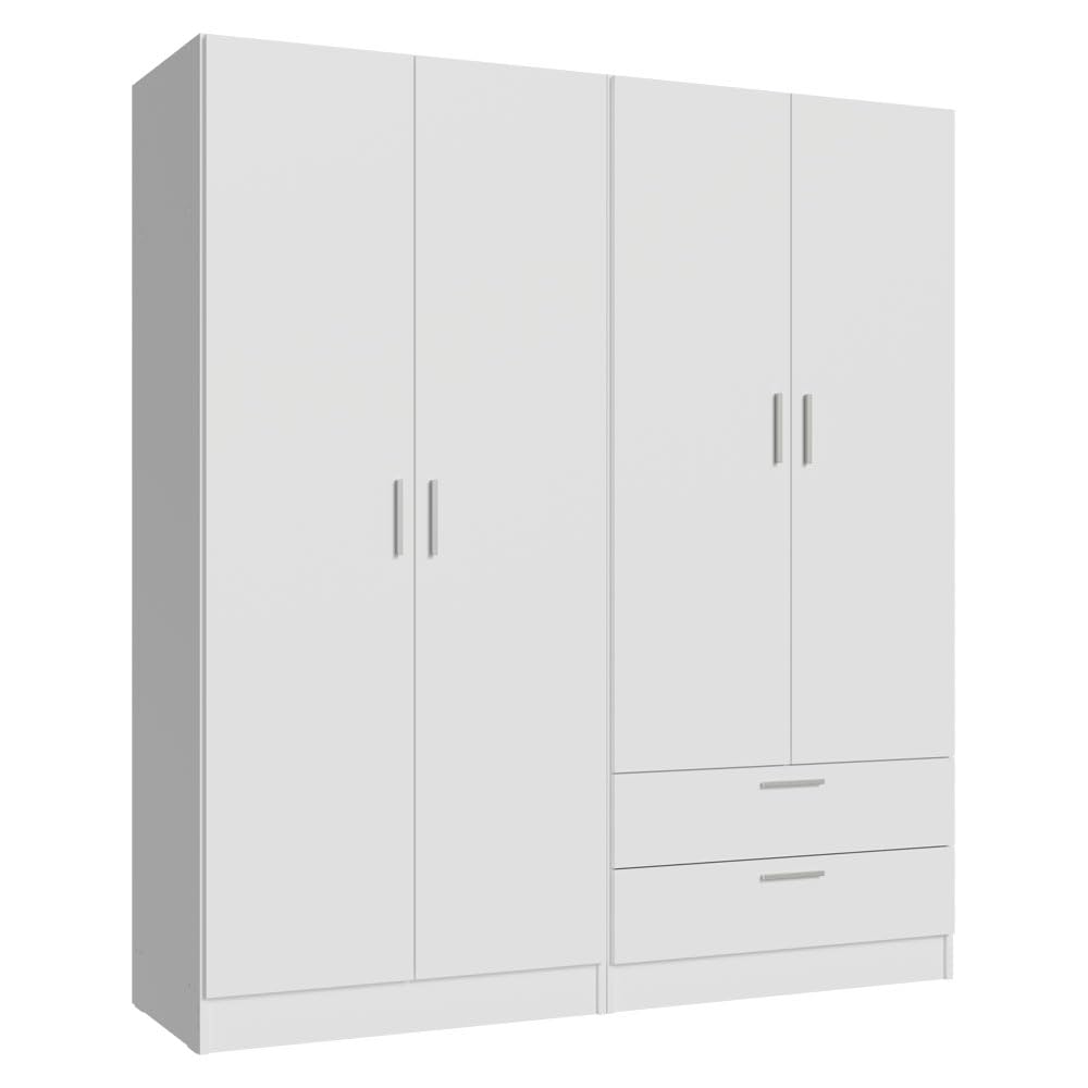 Madesa 4 Doors 2 Drawers Wardrobe Set Armoire Closet Bedroom Storage Cabinet with Shelves and Hanging Space 63" L Wooden Clothing Organizer Unit (White) Madesa