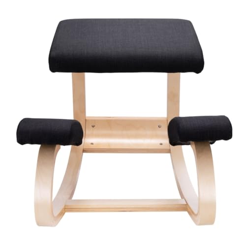 Desky Ergonomic Black Kneeling Chair – Adjustable Wooden Frame with Cushioned Seat and Knee Pads, Natural Finish, Home Office & Study Support Desky