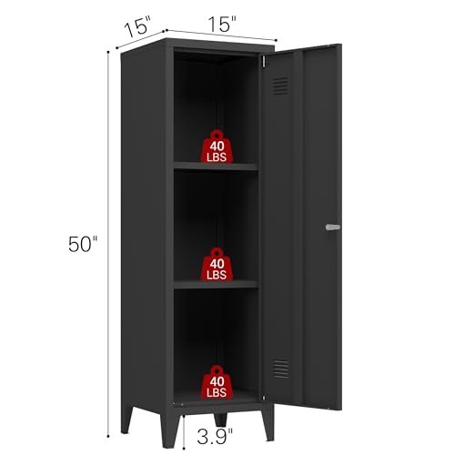 Epochsteele Metal Storage Cabinet with Lock & 2 Keys 50" Metal Locking Cabinet with Shelves for Home & Office, Freestanding Multi-Use Organizer for Garage Kitchen - Easy Assembly (Black) Epochsteele