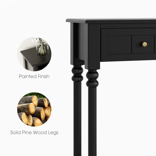 JOINICE Console Tables with Drawers,43" Entryway Table with Shelf and Solid Wood Legs,Narrow Long Sofa Table with Storage, Wood Foyer Tables for Entryway,Living Room,Hallway,Black JOINICE