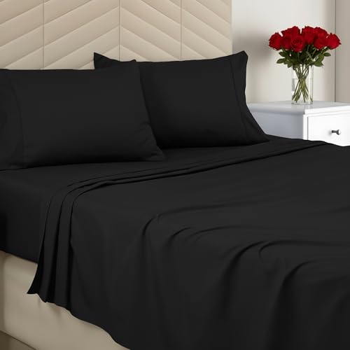 Utopia Bedding Full Size 4 Piece Sheet Set - Brushed Microfiber - Soft Bed Sheets for Full Size Bed - Includes 1 Fitted, 1 Flat, & 2 Pillow Cases - Deep Pocket (Black) Utopia Bedding