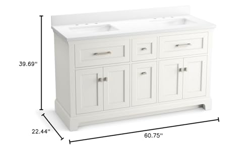 KOHLER Charlemont 60" Bathroom Vanity Cabinet with White Double Sinks and Quartz Top, Modern Bathroom Storage, White, K-29263-BD1-0 KOHLER
