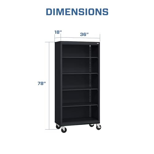 Sandusky Lee BM40361872-09 Mobile Bookcase with 4 Adjustable Shelves, Steel Rolling Bookshelf Storage Cabinet, 78"H, Black Sandusky