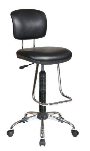 Office Star DC Series Pneumatic Drafting Chair with Vinyl Stool and Back, Heavy Duty Chrome Teardrop Footrest, Black Office Star Products