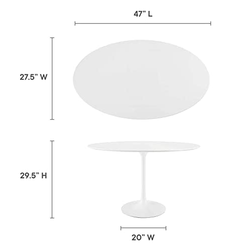 Modway Lippa 48" Mid-Century Modern Dining Table with Oval Top and Pedestal Base in White Modway