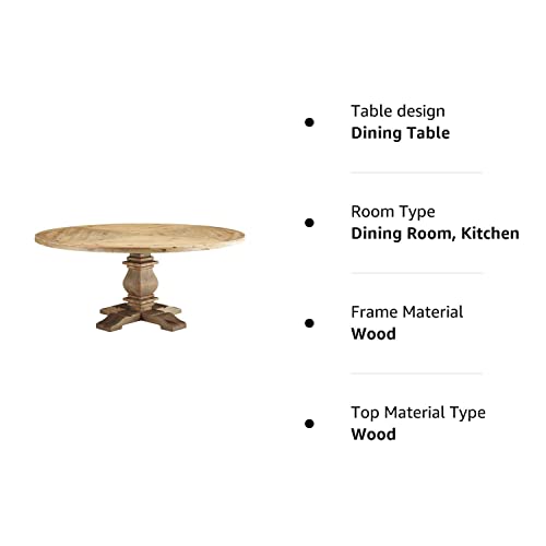 Modway Column 71" Rustic Farmhouse Pine Wood Round Kitchen and Dining Room Table, Brown Modway