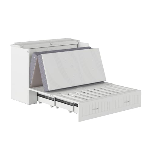AFI, Southampton Murphy Bed Chest Full with 6" Mattress, Built-in USB Charger & Storage Drawer, White AFI