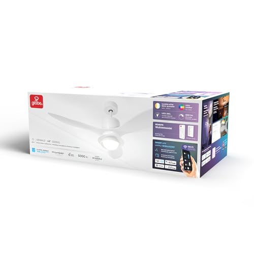 GLOBE Electric Oswald 48 in. Smart Ceiling Fan with LED Light, Energy Saving, Reversible Airflow, Remote Control, Whisper Quiet DC Motor, 6 Speeds, White GLOBE