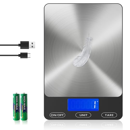 Food Scale -33lb Digital Kitchen Scale for Food Ounces Grams Rechargeable 305 Stainless Steel,Batteries and Type-C Charging | Perfect for Meal Prep, Cooking, and Baking, Black