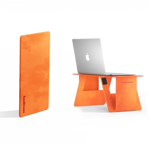 Foldable Laptop Desk Bed Computer Desk, FansDreams Pi Foldable and Portable Lap Desk, Portable Folding Lap Table, Standing Lightweight Travel Laptop Table for Study and Work (Orange, Standard) FansDreams