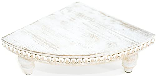 Corner Pedestal Stand Rustic Decor Riser for Display - Farmhouse Wood Rounded Beaded Tray for Kitchen and Bathroom Countertop Organizer, Coffee Bar, Plant Stand with Removable Feet (Rustic White) Felt Creative Home Goods