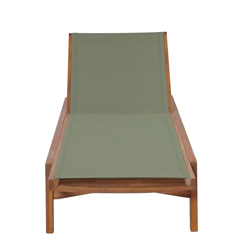 Merax Patio Chaise Lounge Chair, Acacia Wood Frame with Mesh Seat, Adjustable Outdoor Recliner, Weather-Resistant Poolside Lounger Green Merax