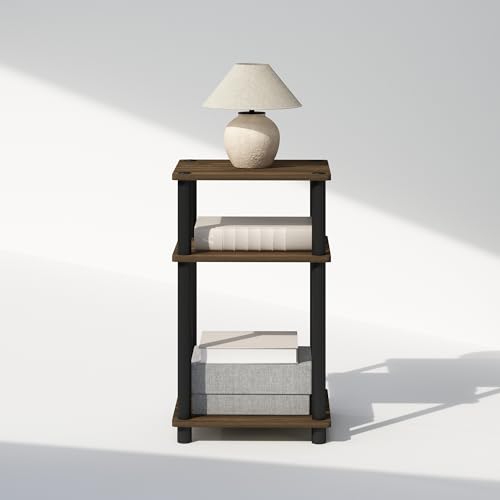 Furinno Just 3-Tier Turn-N-Tube Open Storage Nightstand, 1-Pack, Plastic Poles, Columbia Walnut/Black Furinno