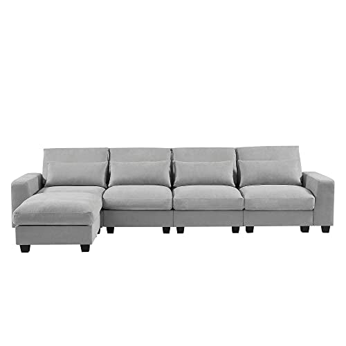 Merax 129" Large Modular Sectional Sofa 5 Pieces Modern L Shaped Couch with Deep Wide Chaise for Living Room Love Seats, Light Gray Merax