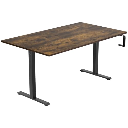 Mount-It! Hand Crank Standing Desk with 55" One-Piece Oak Pattern Tabletop | Manual Adjustable Desk, Smooth Hand Crank Sit-Stand, One-Piece Seamless Surface, 132 lb, Black Frame Mount-It!
